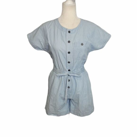 VINTAGE‎ 90s romper LizWear blue chambray button up playsuit XS/S - Picture 1 of 15
